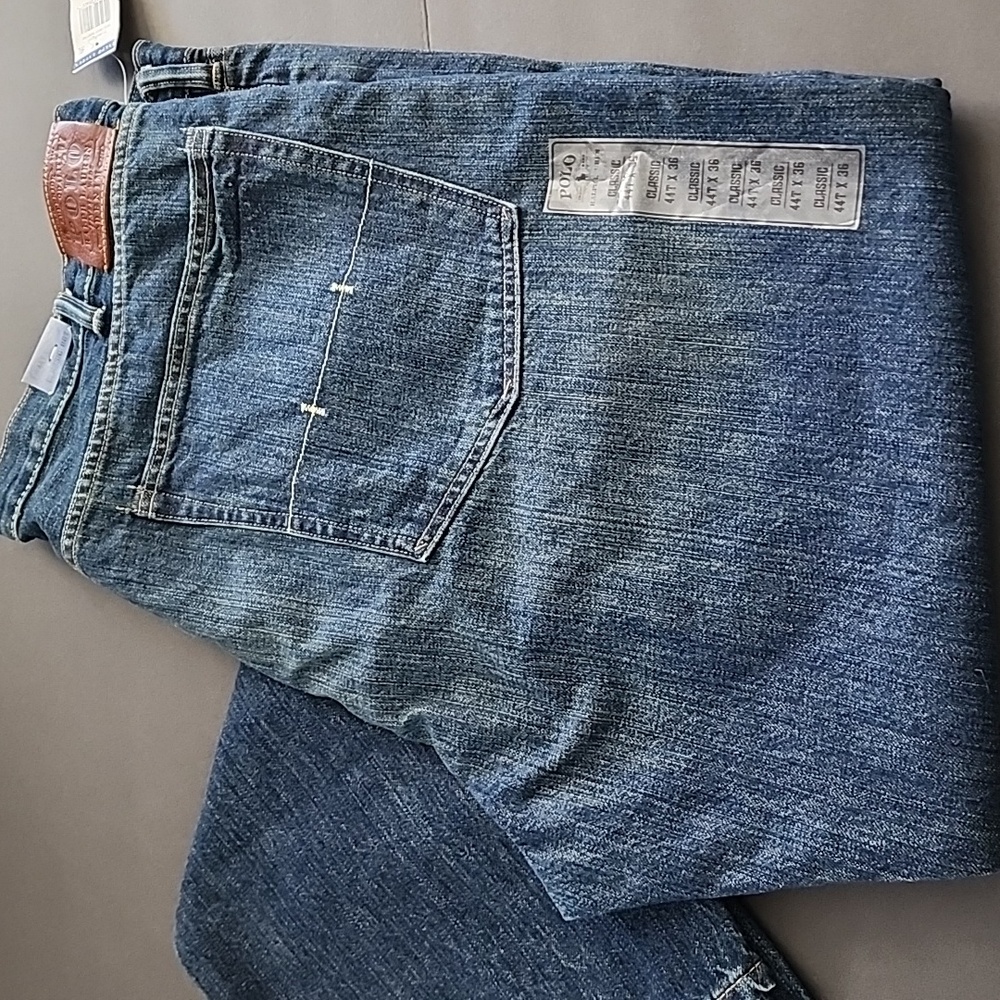NWT Polo Ralph Lauren 44T x 36 Classic 867 Warren Jeans Medium Dark Blue Wash